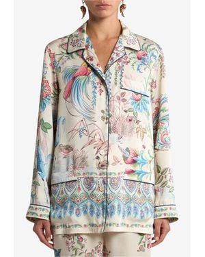 Etro Placed Floral And Fauna Print Fluid Twill Shirt - Grey