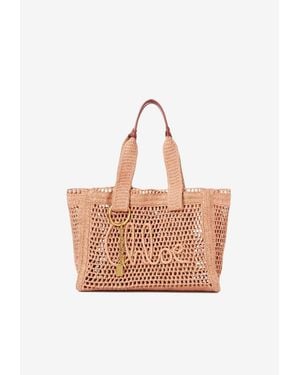 Chloé Summer Banana East-West Raffia Tote Bag - Pink