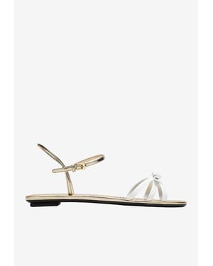 Prada Strappy Leather Sandals With Bow - White