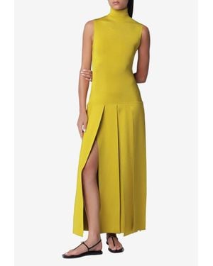Alaïa High-Neck Sleeveless Knit Maxi Dress - Yellow