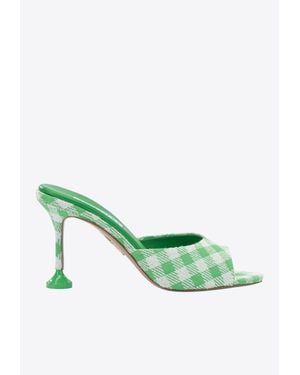 Aquazzura Bisous 85 Checked Leather Mules - Green