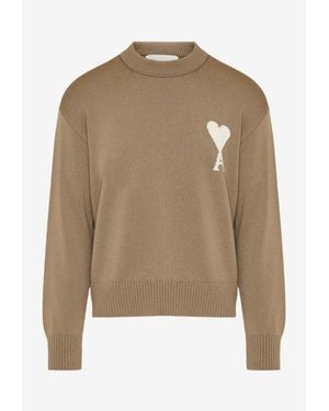 Ami Paris Ami De Coeur Wool Sweater - Natural