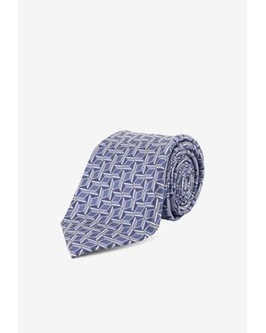 Kiton Geometric Print Silk Tie - Blue