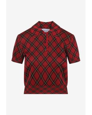 McQueen Check-Motif Cropped Polo T-Shirt - Red