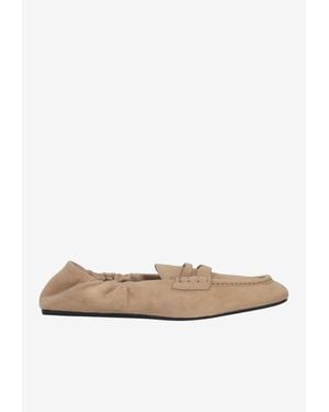 Miu Miu Suede Ruched Penny Loafers - White