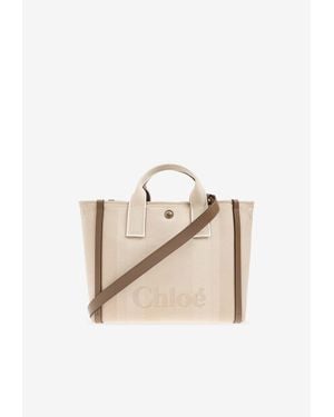 Chloé Medium Logo Canvas Tote Bag - Natural