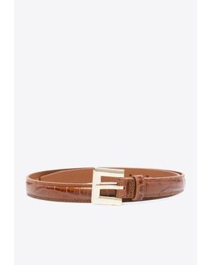 Anine Bing Nicola Croc-Embossed Leather Belt - White