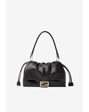 Fendi Large Baguette Soft Leather Shoulder Bag - Black
