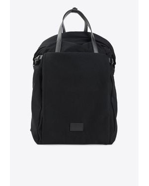 Giorgio Armani Logo Patch Leather And Mesh Backpack - Black