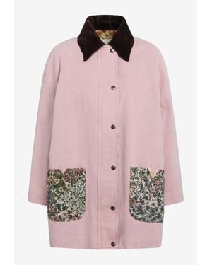 Valentino Floral Patch Denim Caban Jacket - Pink