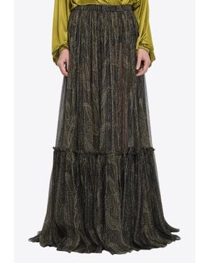 Saint Laurent Country-Style Tiered Long Skirt - Black