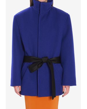 Saint Laurent Boxy Belted Coat - Blue