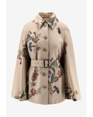 Etro Classic Floral Print Cape Coat - Natural