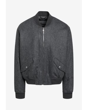 Dolce & Gabbana Logo Plaque Zip-Up Bomber Jacket - Gray