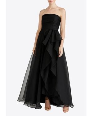 THEIA Teresa Strapless Ruffled Gown - Black