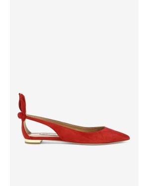 Aquazzura Bow Tie Suede Ballet Flats - Red