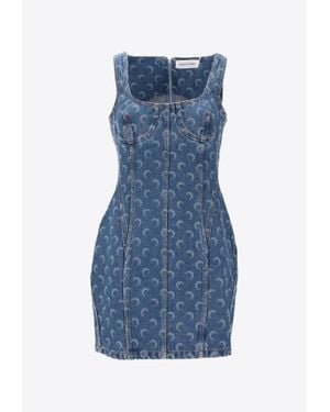 Marine Serre Moon Laser Denim Bustier Mini Dress - Blue
