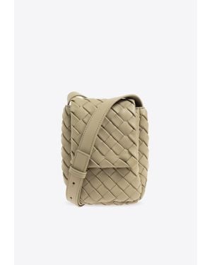 Bottega Veneta Mini Vertical Cobble Intrecciato Messenger Bag - Natural