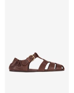 Miu Miu Ruched Nappa Leather Sandals - Brown