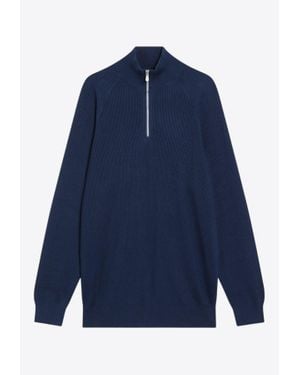 Brunello Cucinelli Half-Zip Ribbed Sweater - Blue