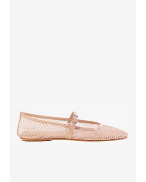 Black Suede Studio Mika Mesh Ballet Flats - Pink
