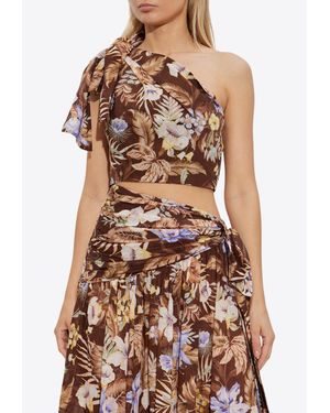 Zimmermann Coco One-Shoulder Floral Top - Brown