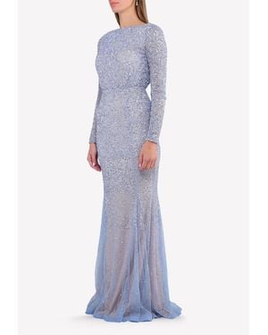 Rachel Gilbert Viera Embellished Floor-Length Gown - Purple