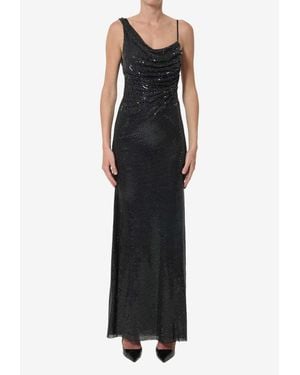 Self-Portrait Rhinestones Draped Maxi Dress - Black