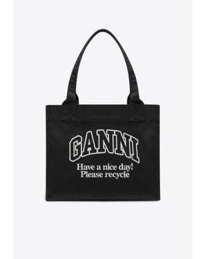 Ganni Large Canvas Tote Bag - Black