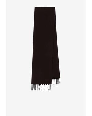 Max Mara Fragore Wool Fringed Logo Scarf - Black