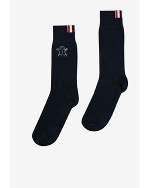 Thom Browne Holiday Gingerbread Jacquard Socks - Blue