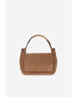Moschino Logo Suede Handbag - Brown