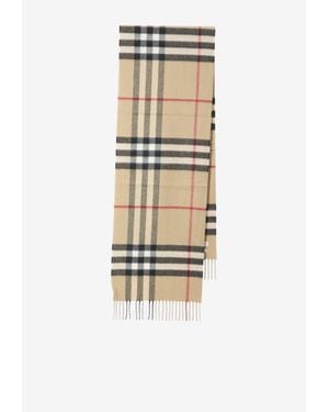 Burberry Check Fringed Cashmere Scarf - White