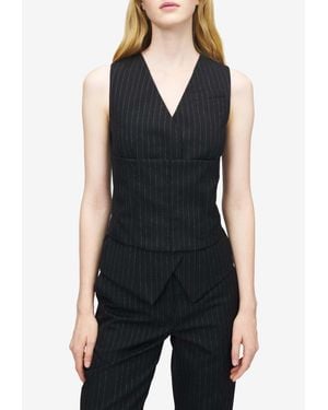 McQueen Wool Pinstriped Tailored Waistcoat - Black