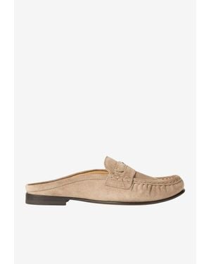Fendi Scrunch Suede Flat Mules - White