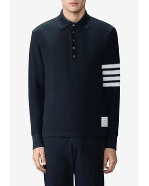 Thom Browne Textured Piqué Long-Sleeve Polo T-Shirt - Blue