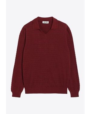 Miu Miu Striped Piqué Knit Polo Sweater - Red