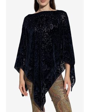 Etro Paisley Jacquard Velvet Poncho - Blue