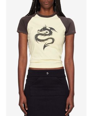 Coperni Dragon Print Washed-Out Baby T-Shirt - Yellow