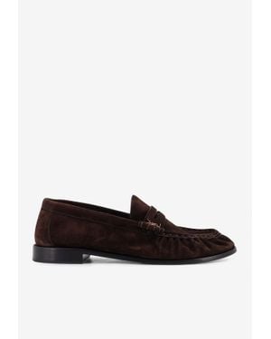 Saint Laurent Le Loafer Suede Penny Loafers - White