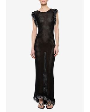 Paris Georgia Basics Fringe Open-Knit Maxi Dress - Black