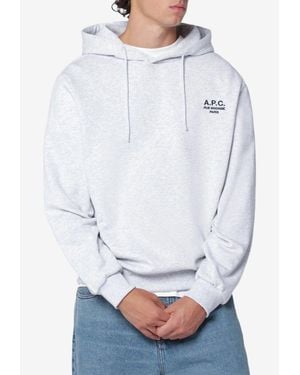A.P.C. Logo Embroidered Organic Cotton Hoodie - Gray