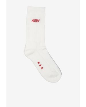 Autry Logo Print Ribbed Socks - White