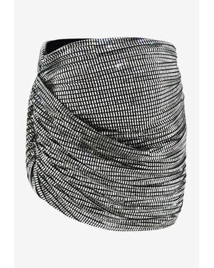 Self-Portrait All-Over Rhinestones Draped Mini Skirt - Grey