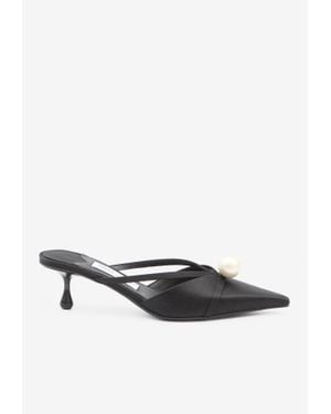 Jimmy Choo Sana 50 Satin Mules With Pearl - White