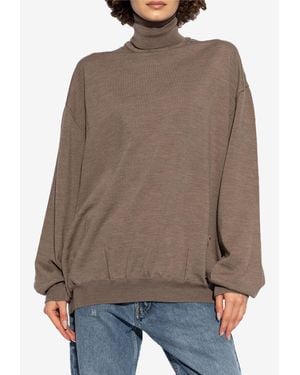 Moschino Logo Plaque Turtleneck Wool Sweater - Brown