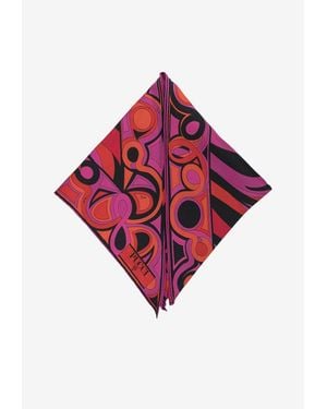 PUCCI Mixed Print Silk Scarf - Red