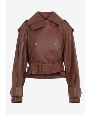 Zimmermann Hypnotic Leather Crop Jacket - Brown