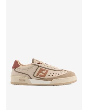 Fendi Match Leather And Suede Sneakers - Natural