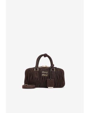 Miu Miu Arcadie Matelassé Nappa Leather Shoulder Bag - Brown